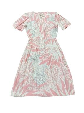 Vintage Christina Grant Pink White Floral Rayon Dress 1980s